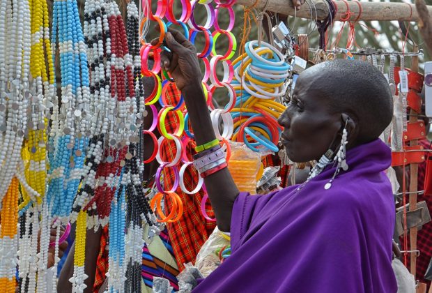 Masai woman in a traditional Tanzanian market